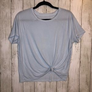 American Eagle Soft & Sexy Ribbed Crop Knot Top Large Blue Crew Neck